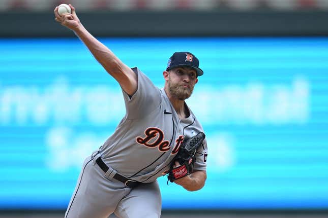 Jun 18, 2023; Minneapolis, Minnesota, USA; Detroit Tigers starting pitcher Will Vest (19) throws a pitch against the Minnesota Twins during the first inning at Target Field.