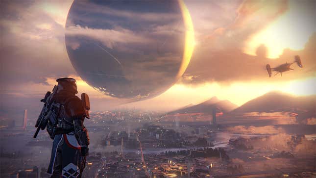 A Guardian looks out at The Last City as it appeared in the original Destiny. 