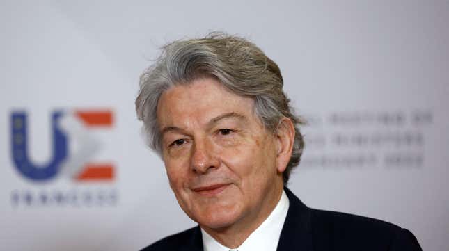 Thierry Breton, a European commissioner, stares to the side.