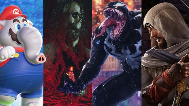 A collage shows elephant Mario, Venom and other video game characters. 