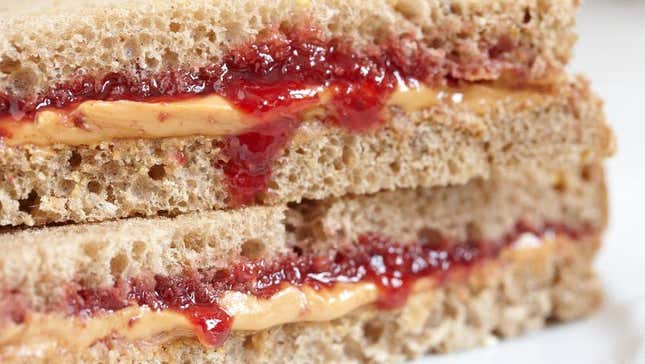 Close-up of peanut butter and jelly sandwich