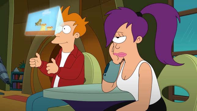 Futurama characters play a mobile game.