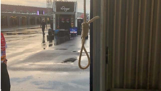 Image of the noose found in the garage stall used by NASCAR’s only Black driver, Bubba Wallace.