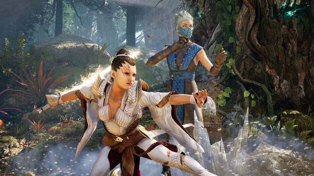 A screenshot of MK1 shows a demon-like woman in white next to Frost.