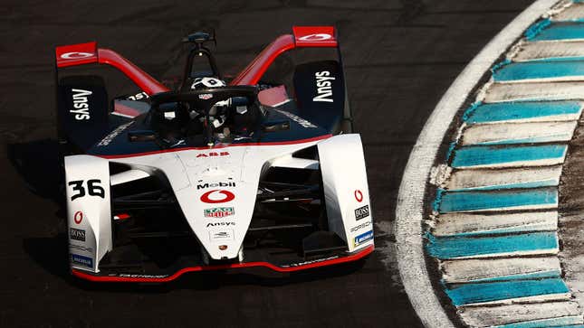 The Porsche Formula E car on a race track