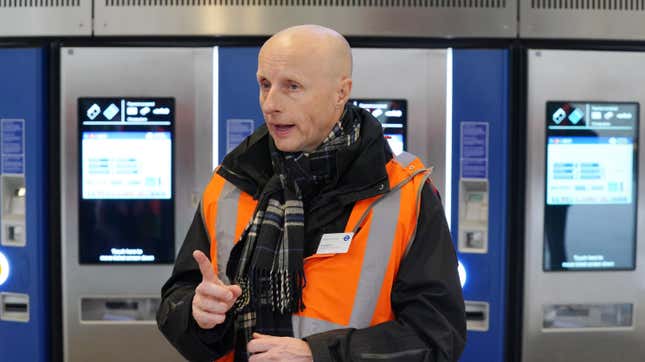 Andy Byford leading a walkthrough of a Crossrail station in London