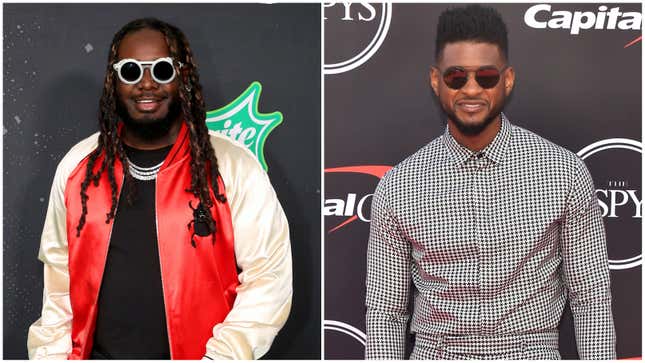 ((Left to Right): T-Pain attends the BET Hip Hop Awards 2019 on October 05, 2019 in Atlanta, Georgia; Usher attends The 2019 ESPYson July 10, 2019 in Los Angeles, California. 