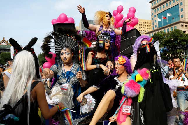 People at Taipei’s pride parade on Oct. 28, 2017.
