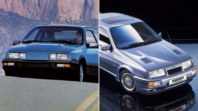 1985-89 Merkur XR4Ti, left, and 1986-92 Ford Sierra RS Cosworth.