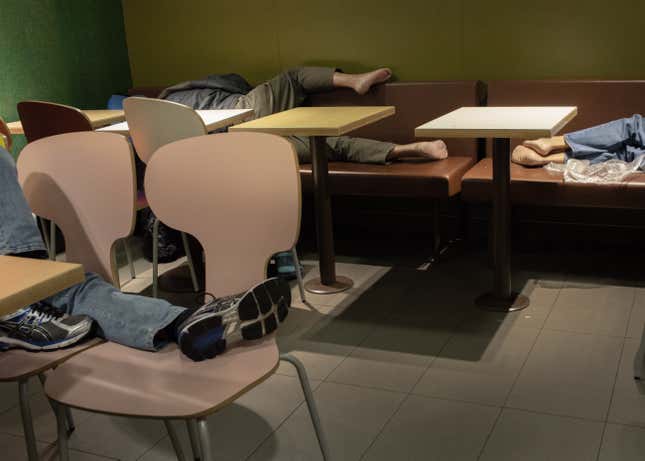Image for article titled Photos: McDonald’s restaurants transform into shelters for Hong Kong’s homeless
