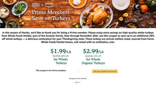 Amazon’s Thanksgiving turkey promotion.