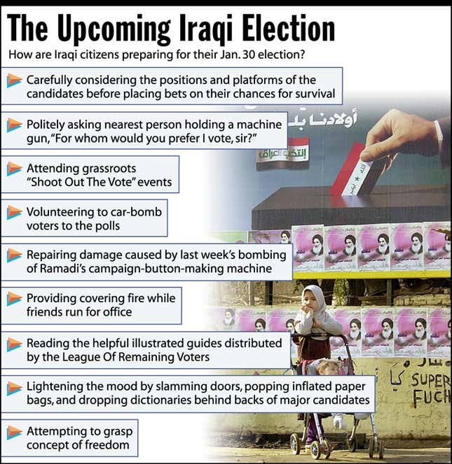 How are iraqi citizens preparing for their Jan. 30 election?
