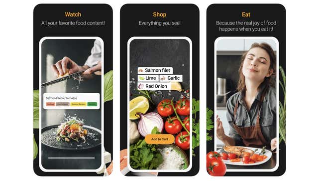 screenshots of flavrs cooking and grocery shopping app