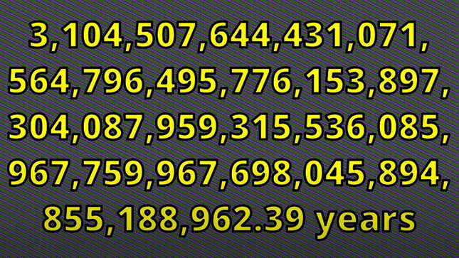 A screenshot shows a very large number representing how many years the journey will take to complete. 
