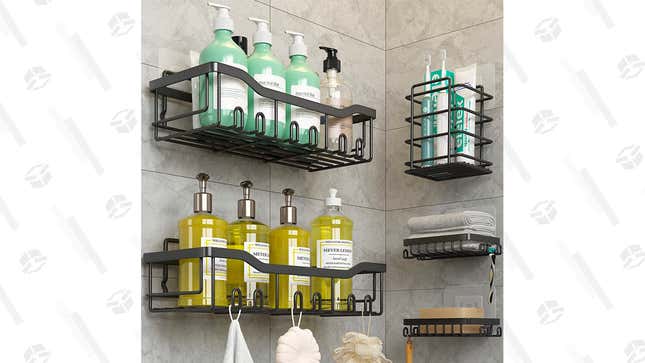 These adhesive shower shelves can hold up to 40 pounds.