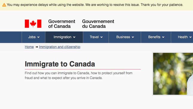 Image for article titled Searches for “How to move to Canada” jumped more than 1000% in the US after Donald Trump swept Super Tuesday