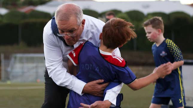 Image for article titled Australia&#39;s Weirdo Prime Minister Tackles Child to the Ground, Birthing New Meme
