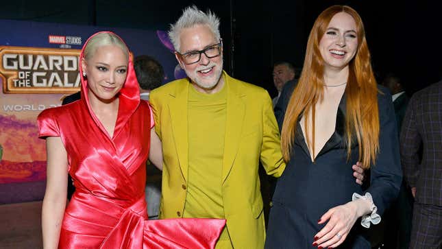 Gunn with two of his Guardians, Pom Klementieff and Karen Gillan.