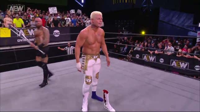 Cody Rhodes hints at retirement as Malaki Black hints at smacking the shit out of Cody Rhodes with a crutch.