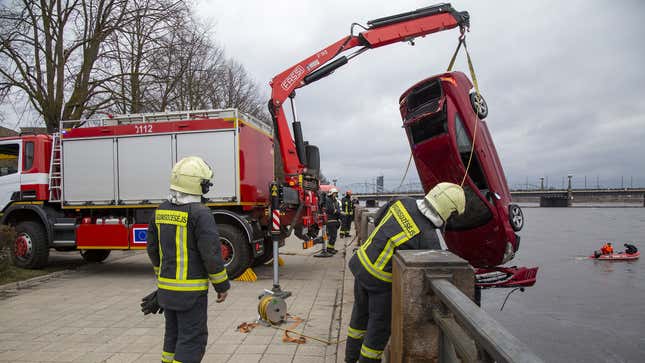 Image for article titled Parked Car Rolls Across Road Into A River In Latvia