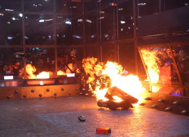 The bots caught on fire during a competition.