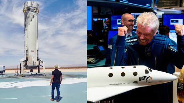 Imagen para el artículo titulado Blue Origin dice que, a diferencia de Jeff Bezos, Richard Branson no volará realmente al espacio