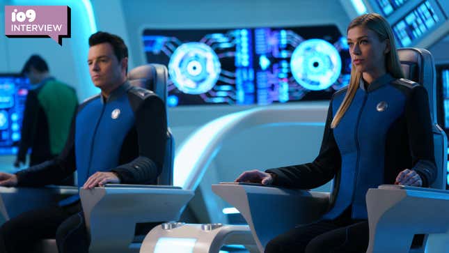 Seth MacFarlane and Adrianne Palicki on the set of The Orville.