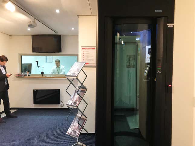 The lobby of the Deltalis data center, with a man-trap on the right.
