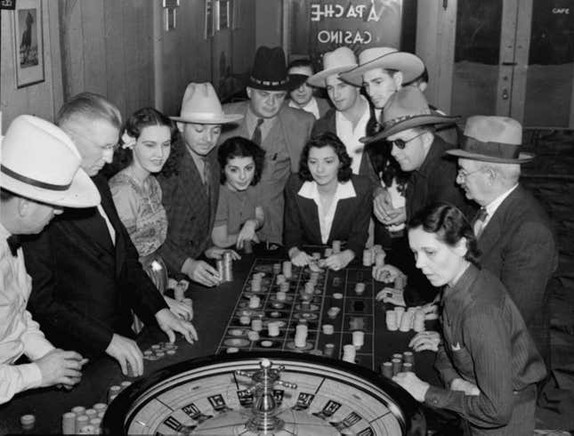Roulette players at the Apache Casino in Las Vegas in January, 1939.