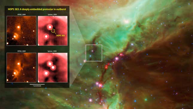 Image for article titled Photos: NASA satellites captured the growth spurt of a baby star
