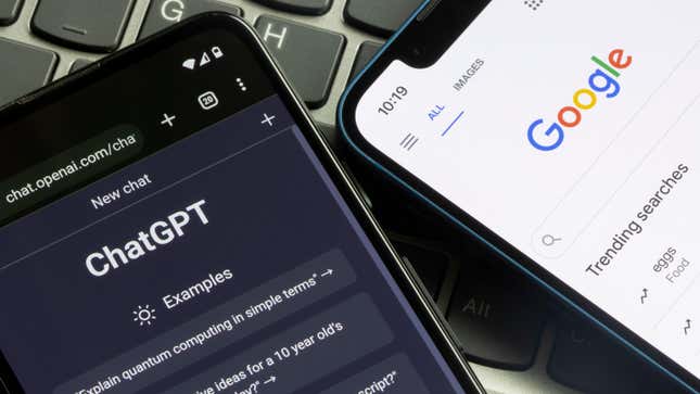 Stock photo of ChatGPT and Google on two different phones