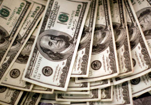 Thousands of US dollars in a pile