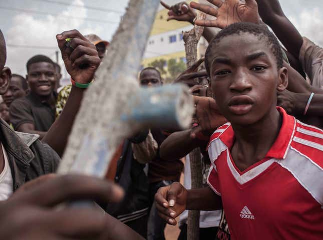 People protesting against a recent coup in the street of Ouagadougou.