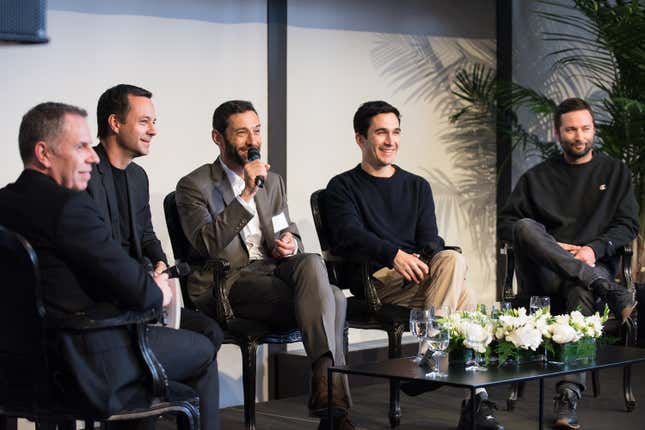 Debating the meaning of luxury. From left to right: Miles Socha, editor-in-chief of WWD; Laurent Claquin, head of Kering Americas; Alain Bernard, CEO of Van Cleef & Arpels Americas; and Lazaro Hernandez and Jack McCollough, cofounders of Proenza Schouler.