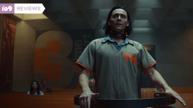 Tom Hiddleston appears on trial in a beige jumpsuit as Loki in Marvel Studio's newest Disney+ streaming series.