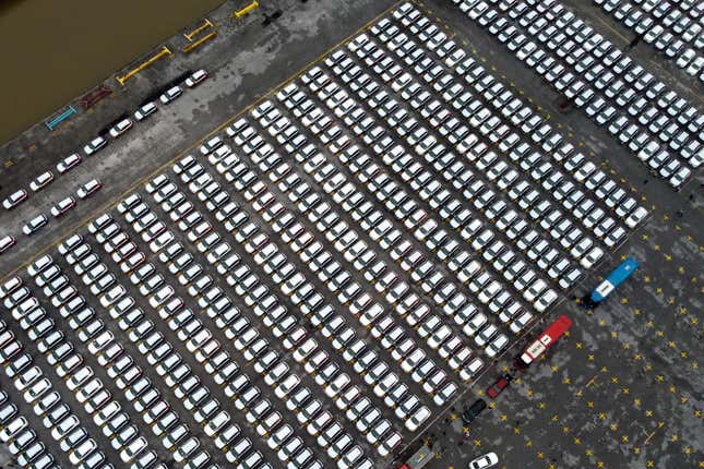 EV cars seen during a car shipment to the U.S. in  Vietnam, November 2022.