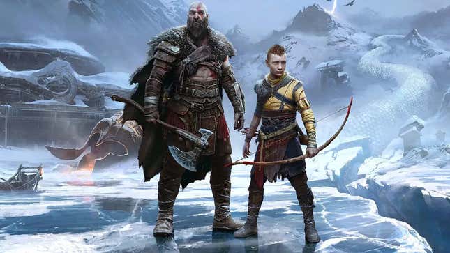 Kratos stands next to Atreus in God of War Ragnarok.