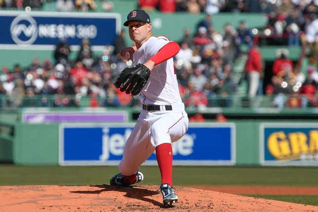 Mar 30, 2023; Boston, Massachusetts, USA; Boston Red Sox starting pitcher Corey Kluber (28) pitches against the Baltimore Orioles at Fenway Park.