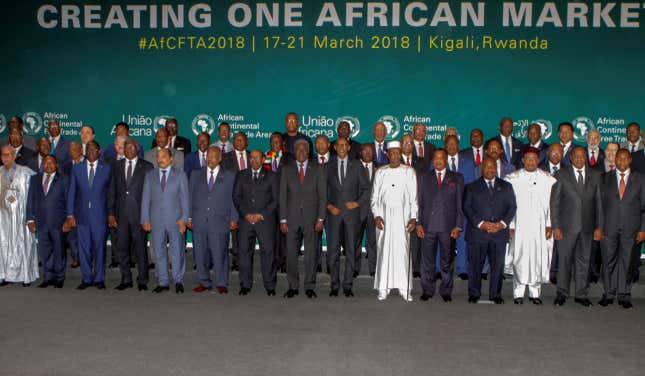 African leaders at the signing in Kigali, Rwanda