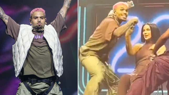 Image for article titled Chris Brown Gives Fan Lap Dance, Throws Her Phone Into Crowd, Inexplicably Does the Worm
