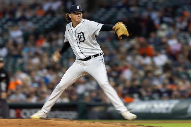 Sep 8, 2023; Detroit, Michigan, USA; Detroit Tigers starting pitcher Reese Olson (45) throws in the fourth inning against the Chicago White Sox at Comerica Park.