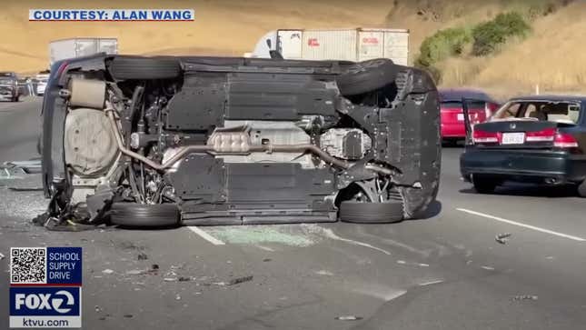 Crashed cars after they were hit by an RV driver