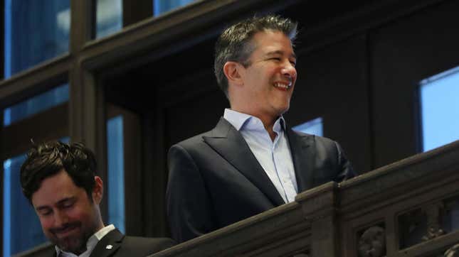 Uber’s co-founder and former CEO Travis Kalanick looks out at the floor of the New York Stock Exchange (NYSE) on May 10, 2019 in New York City.