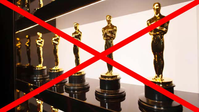 Oscar statues crossed out with a big red X