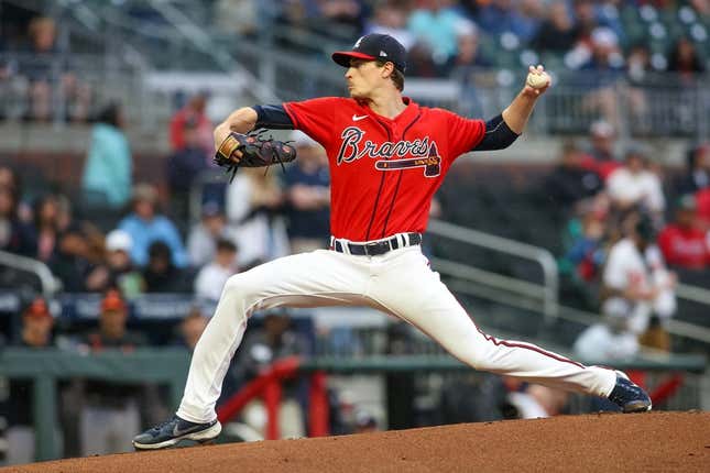 May 5, 2023; Atlanta, Georgia, USA; Atlanta Braves starting pitcher Max Fried (54) throws against the Baltimore Orioles in the first inning at Truist Park.