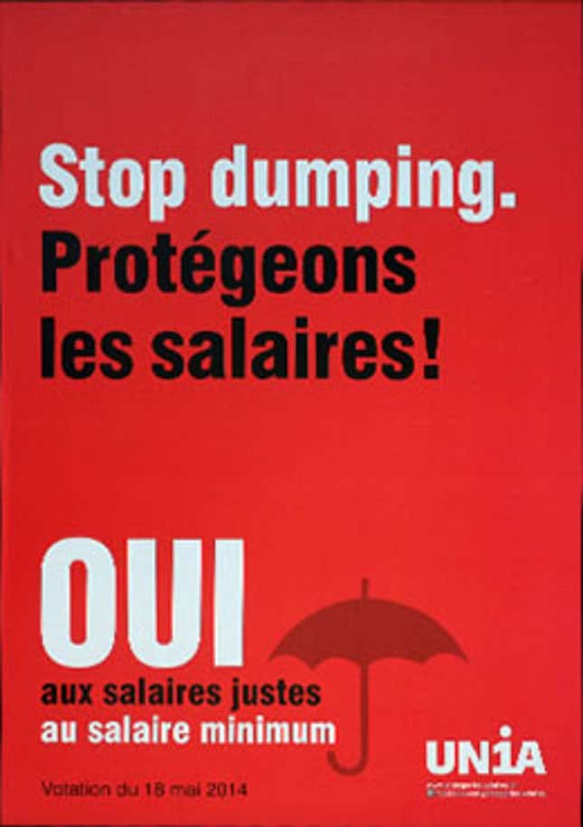 Image for article titled These are the posters trying to sway Swiss voters on a $28 hourly minimum wage