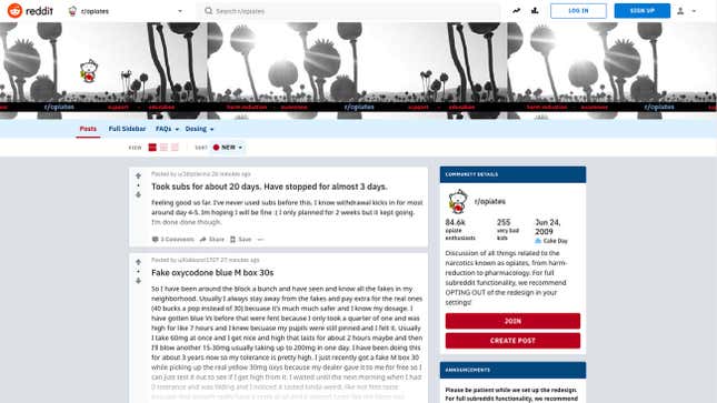 A screenshot of a drug thread on Reddit