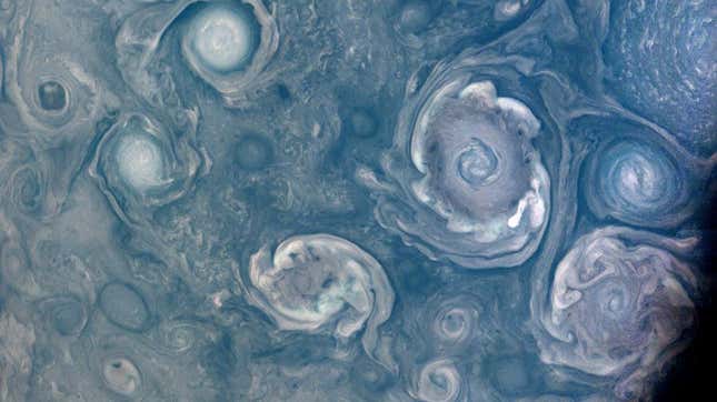 Storms near Jupiter's North Pole, seen by JunoCam.