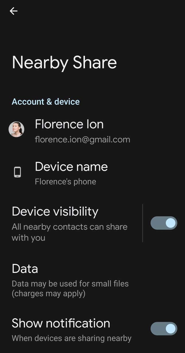 A screenshot of NearbyShare on a Samsung device