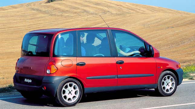 A photo of a red Fiat Multipla people carrier. 